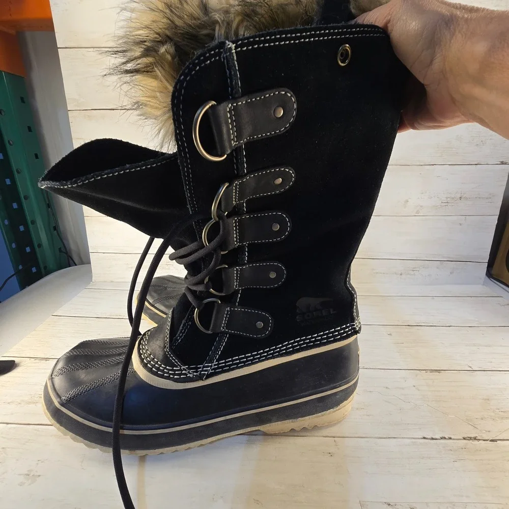 Sorel Joan of Arctic Black Waterproof Winter Boots Faux Fur NL1540-010 Womens 11